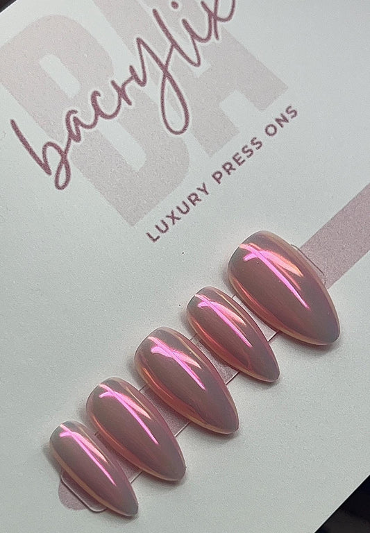 Nude Sunset Chrome press ons | Spring press on nails | Handmade Press On Nails | SpringPress on Nails