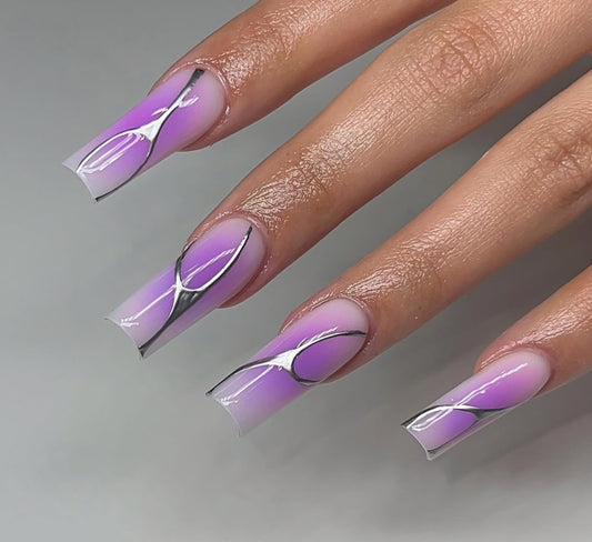 Purple Aura + Abstract Chrome press ons | Spring press on nails | Handmade Press On Nails | SpringPress on Nails