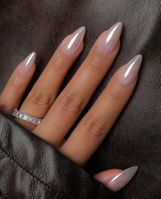 Glazed Chrome Nude Press ons | press on nails | Handmade Press On Nails