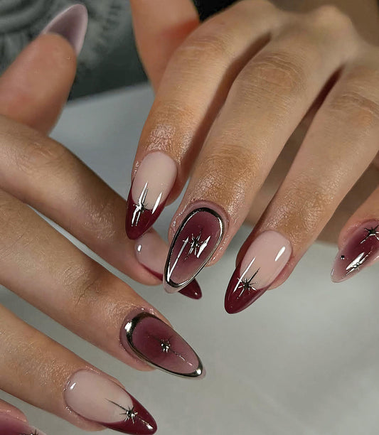 Merlot Mix & Match French + Chrome press ons | Spring press on nails | Handmade Press On Nails | Press on Nails