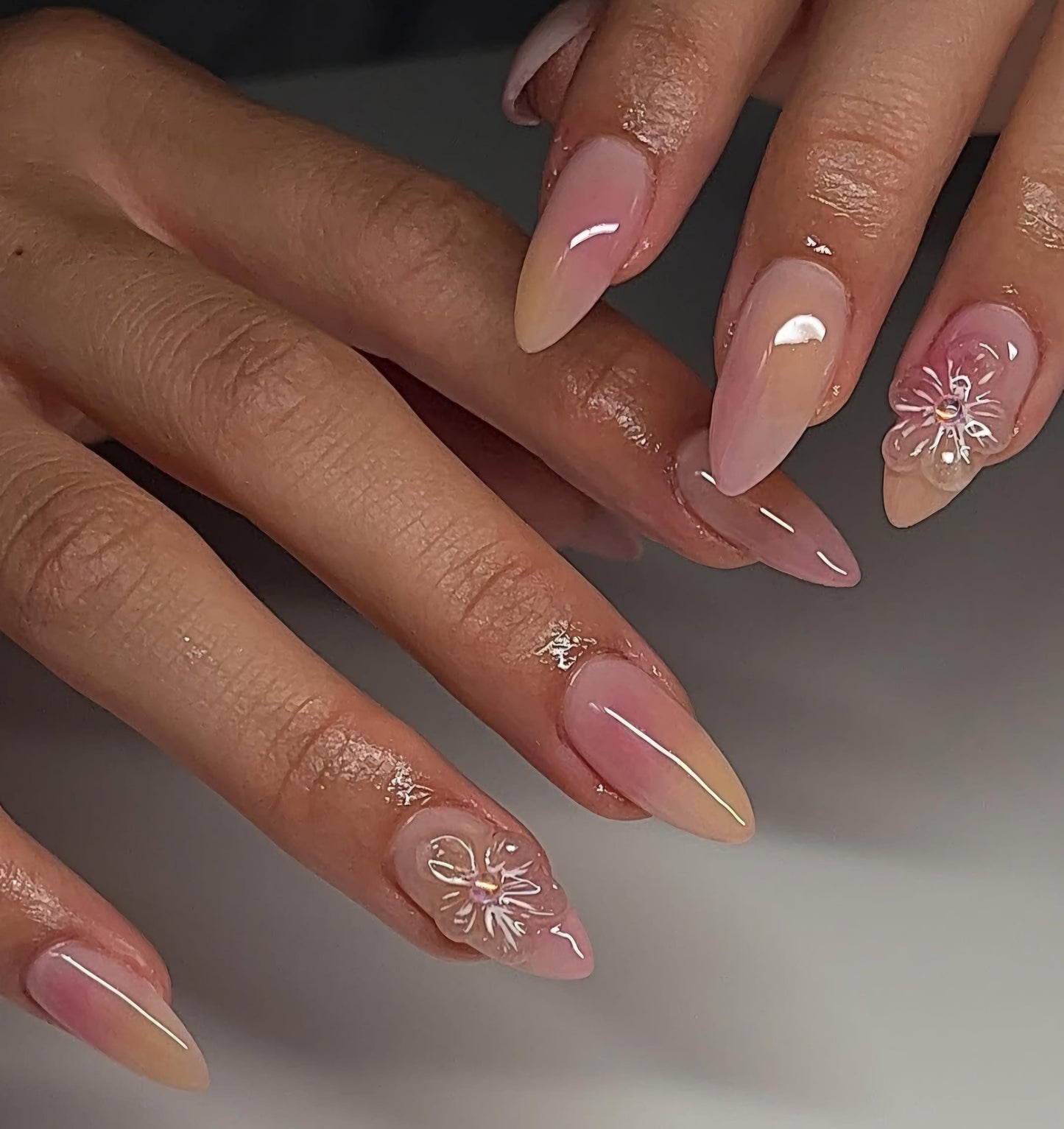 Sunset Sherbert + 3d Flowers press ons | Spring press on nails | Handmade Press On Nails | SpringPress on Nails