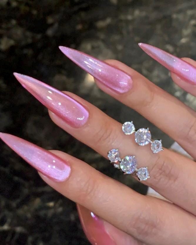 Baby Pink Velvet Glass Cateye press ons | Spring press on nails | SpringPress On Nails | Handmade Press On Nails