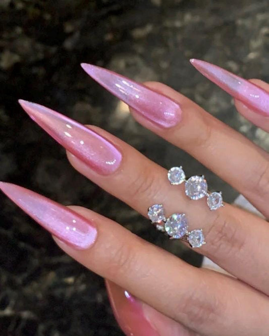 Baby Pink Velvet Glass Cateye press ons | Spring press on nails | SpringPress On Nails | Handmade Press On Nails