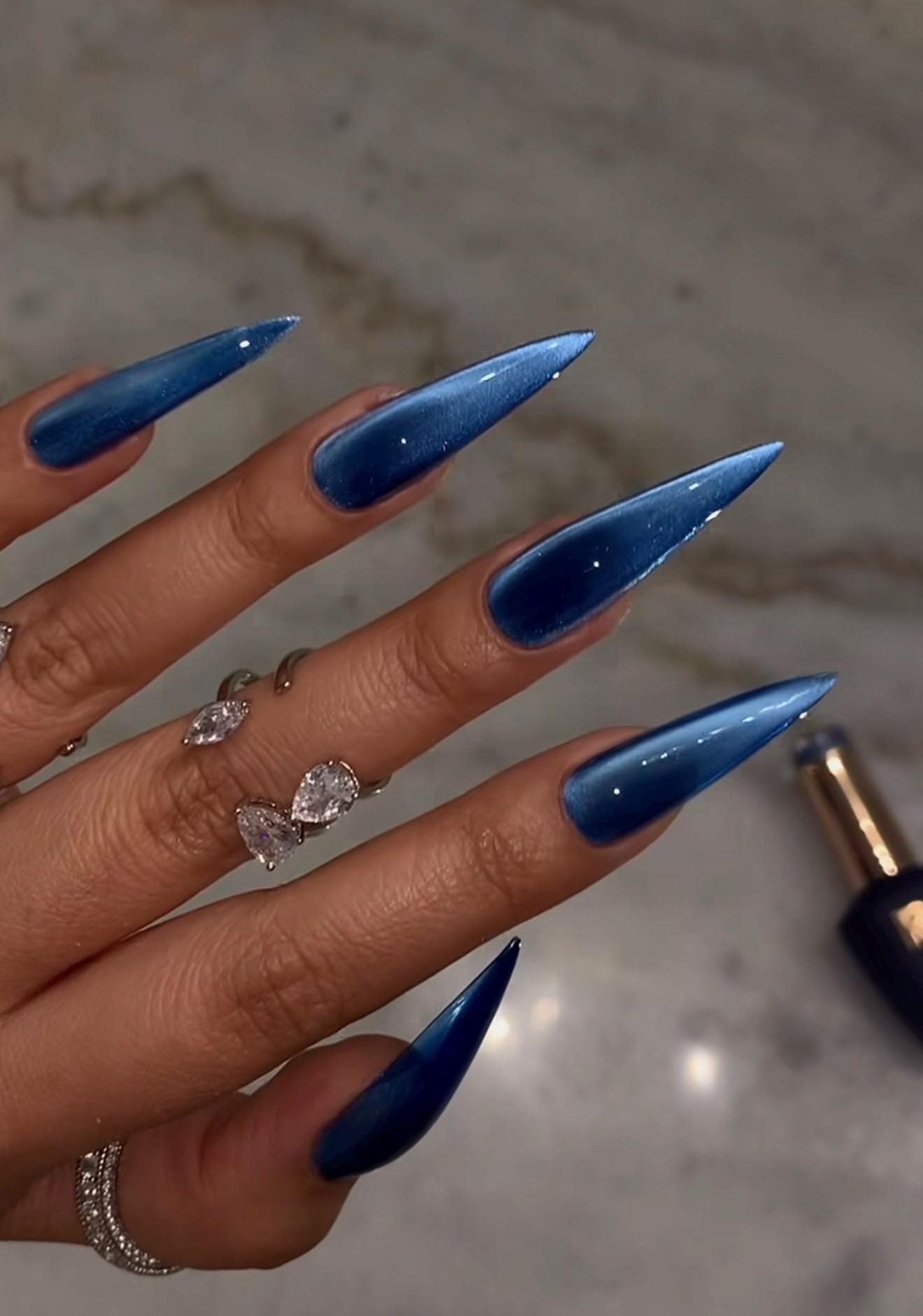 Blue Velvet Glass Cateye press ons | Spring press on nails | SpringPress On Nails | Handmade Press On Nails