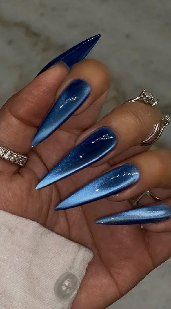 Blue Velvet Glass Cateye press ons | Spring press on nails | SpringPress On Nails | Handmade Press On Nails