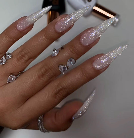 Milky White + Glitter press ons | Spring press on nails | SpringPress On Nails | Handmade Press On Nails