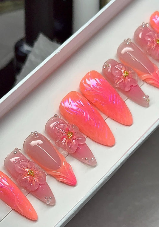 Coral Dream press ons | Summer press on nails | Handmade Press On Nails