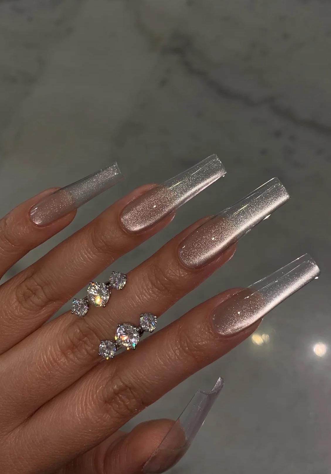 Moonlight Glass Cateye press ons | Spring press on nails | SpringPress On Nails | Handmade Press On Nails