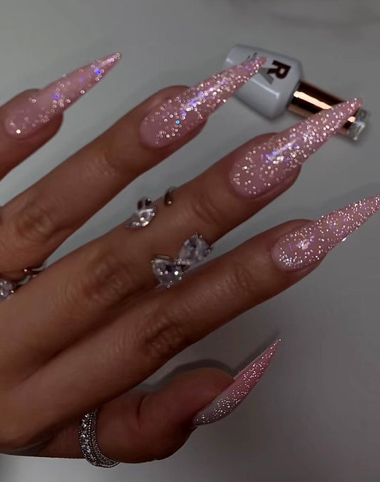 Milky Pink + Glitter press ons | Spring press on nails | SpringPress On Nails | Handmade Press On Nails