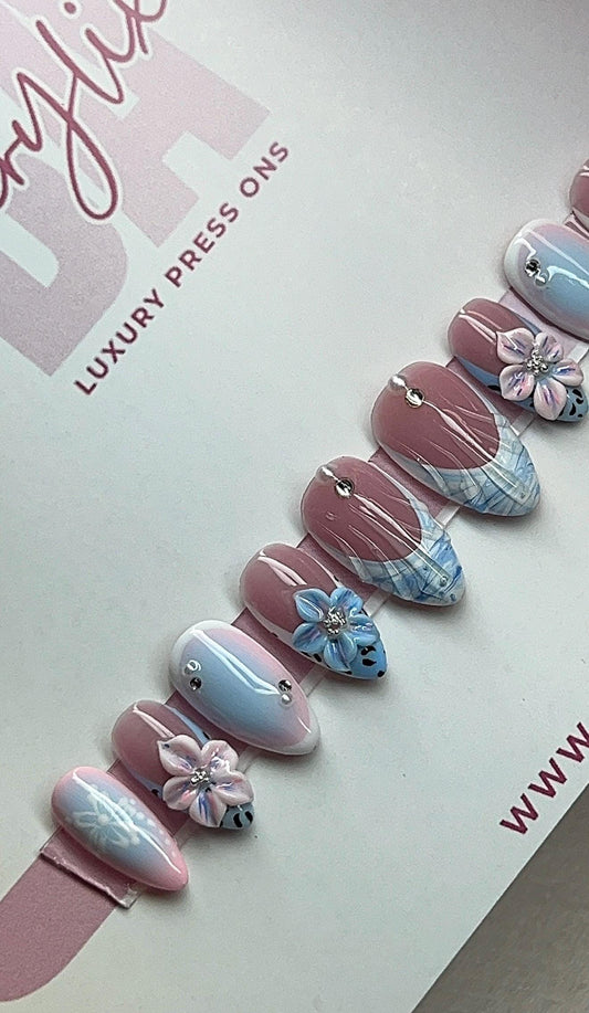 Cotton Candy Beach press ons | Summer press on nails | Handmade Press On Nails