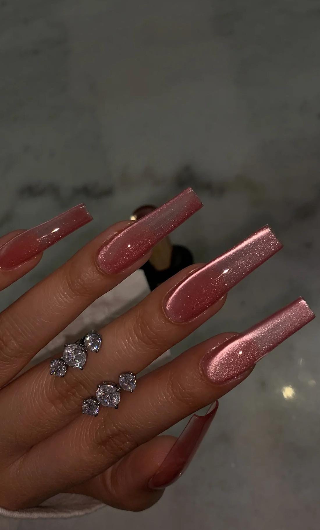 Blush Glass Cateye press ons | Spring press on nails | SpringPress On Nails | Handmade Press On Nails