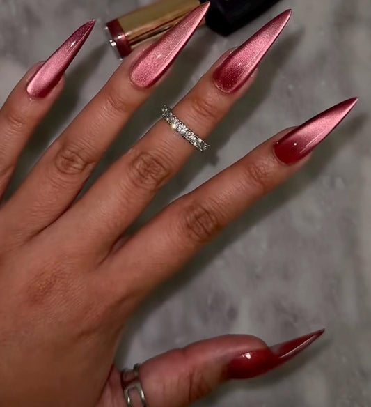 Toasty Mauve Glass Cateye press ons | Spring press on nails | SpringPress On Nails | Handmade Press On Nails