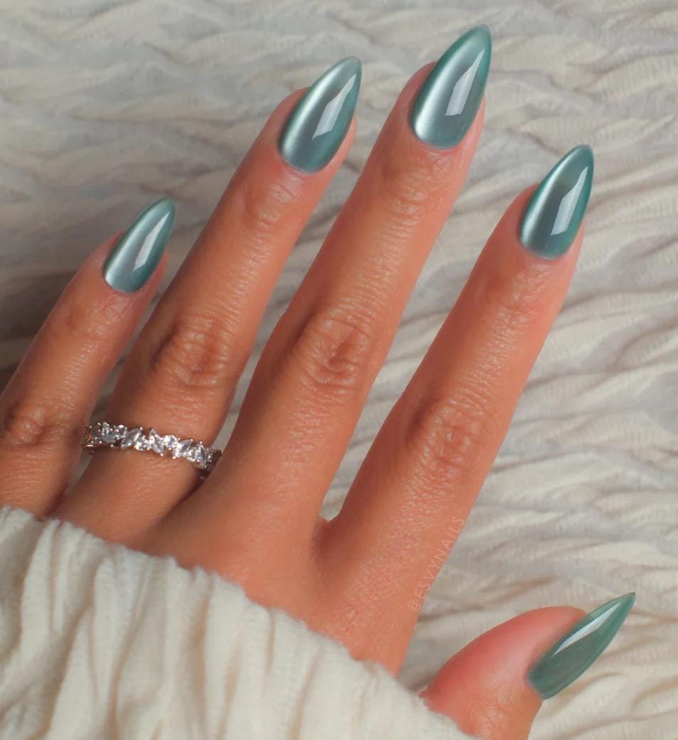 Ocean Velvet Glass Cateye press ons | Spring press on nails | SpringPress On Nails | Handmade Press On Nails