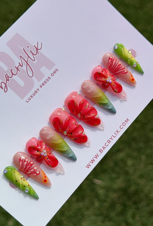 Fruit Punch Fantasy | Ready-to-Ship Press-On Nail Set | Sizes XS–L | Handmade Press on nails