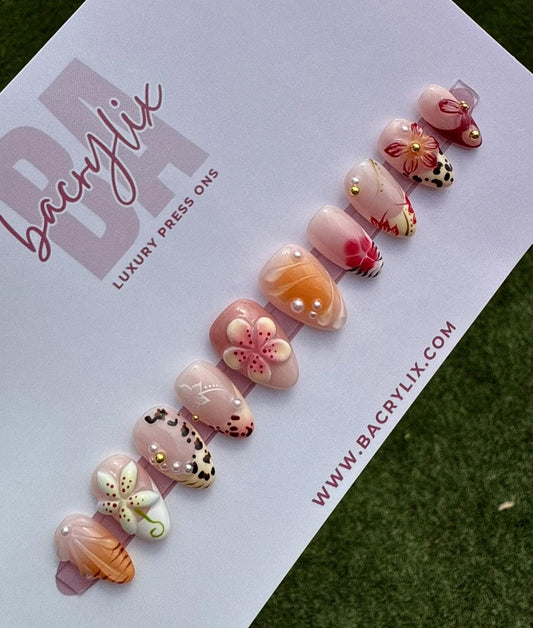 Island Frenzy | Ready-to-Ship Press-On Nail Set | Sizes XS–L | Handmade Press on nails