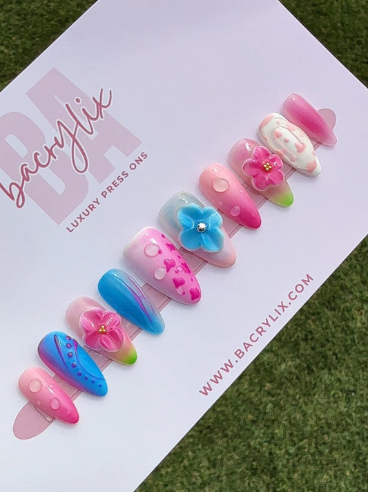 Cotton Candy Chaos | Ready-to-Ship Press-On Nail Set | Sizes XS–L | Handmade Press on nails