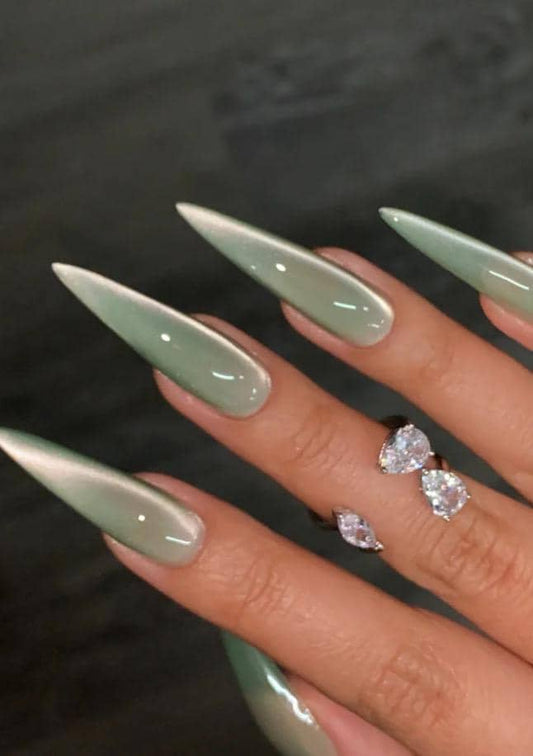 Jaded Velvet Glass Cateye press ons | Spring press on nails | SpringPress On Nails | Handmade Press On Nails