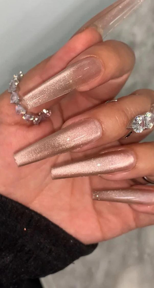 Champagne Velvet Glass Cateye press ons | Spring press on nails | SpringPress On Nails | Handmade Press On Nails