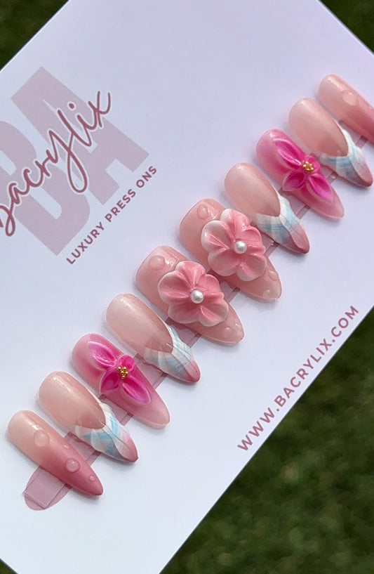 Cotton Candy Kiss | Ready-to-Ship Press-On Nail Set | Sizes XS–L | Handmade Press on nails