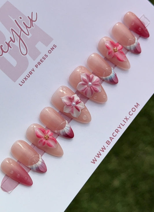 Floral Fizz | Ready-to-Ship Press-On Nail Set | Sizes XS–L | Handmade Press on nails