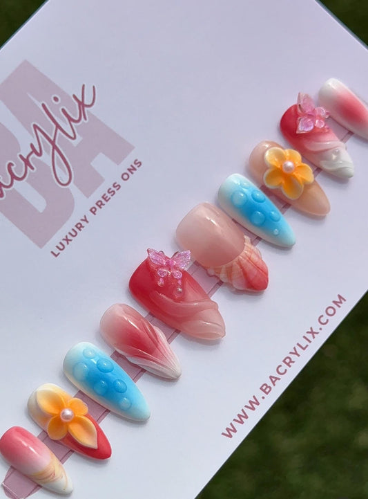 Sunset Splash | Ready-to-Ship Press-On Nail Set | Sizes XS–L | Handmade Press on nails