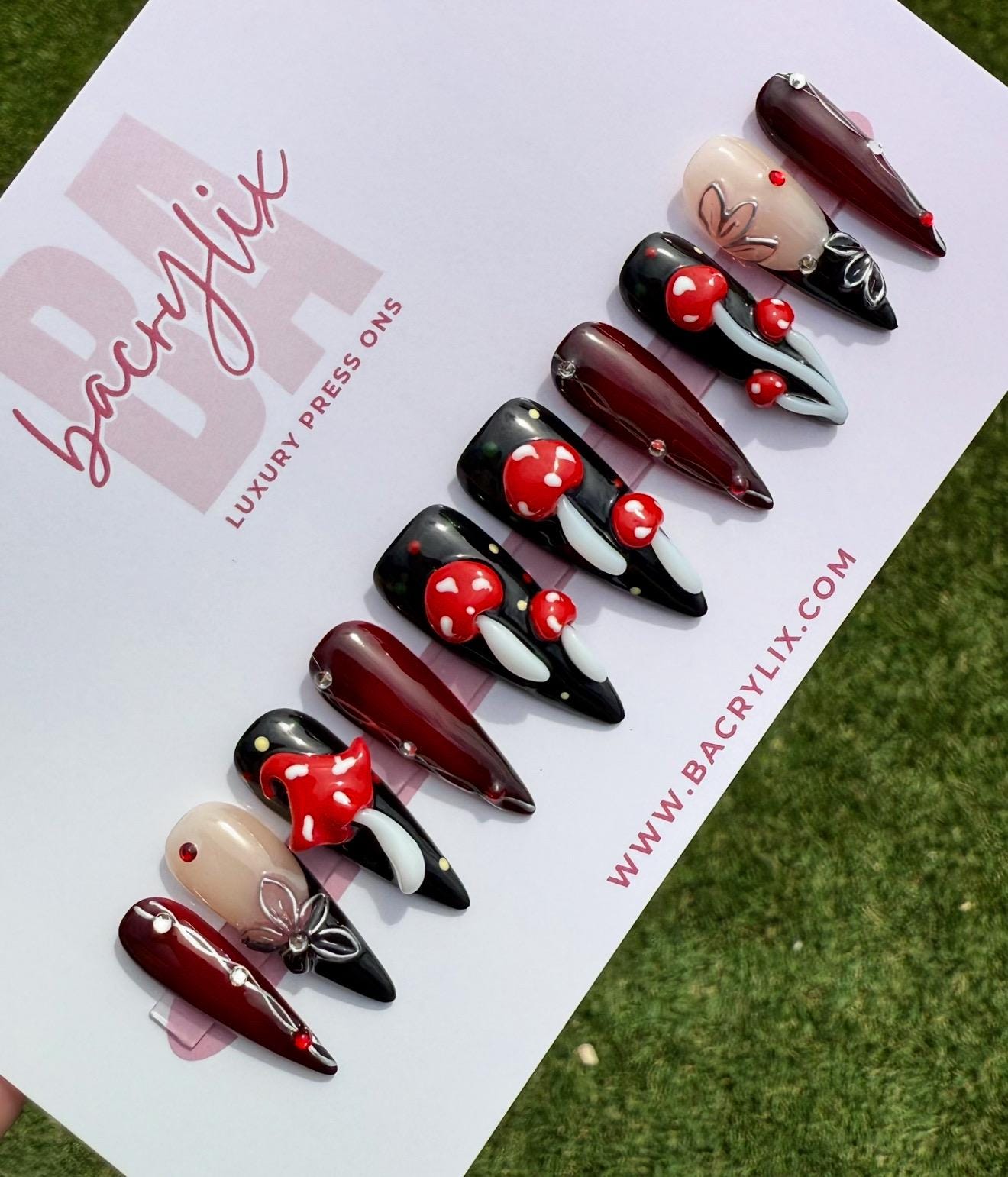 Midnight Shroom | Ready-to-Ship Press-On Nail Set | Sizes XS–L | Handmade Press on nails