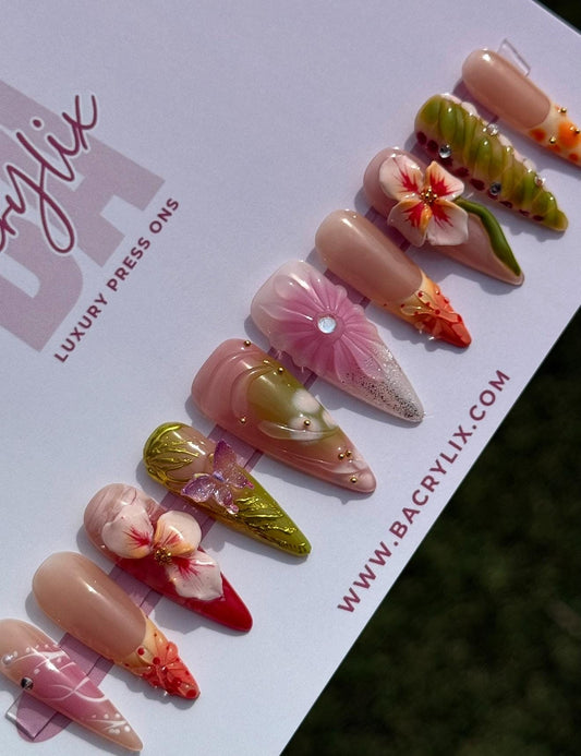 Enchanted Garden | Ready-to-Ship Press-On Nail Set | Sizes XS–L | Handmade Press on nails