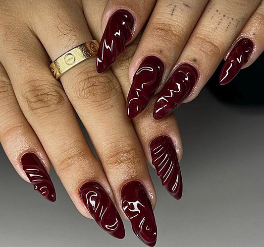 Cherry Mocha + 3D Abstract press ons | Fall press on nails | Handmade Press On Nails