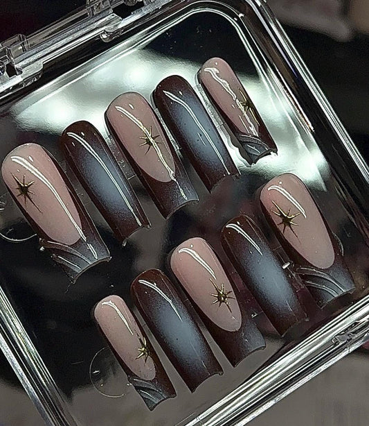 Brown Aura + 3D Chrome press ons | Fall press on nails | Handmade Press On Nails