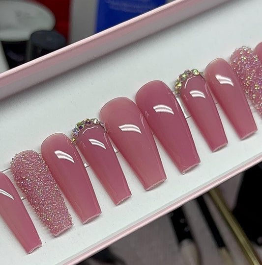 Mauve Bling + Caviar Pearls press ons | Fall press on nails | Handmade Press On Nails