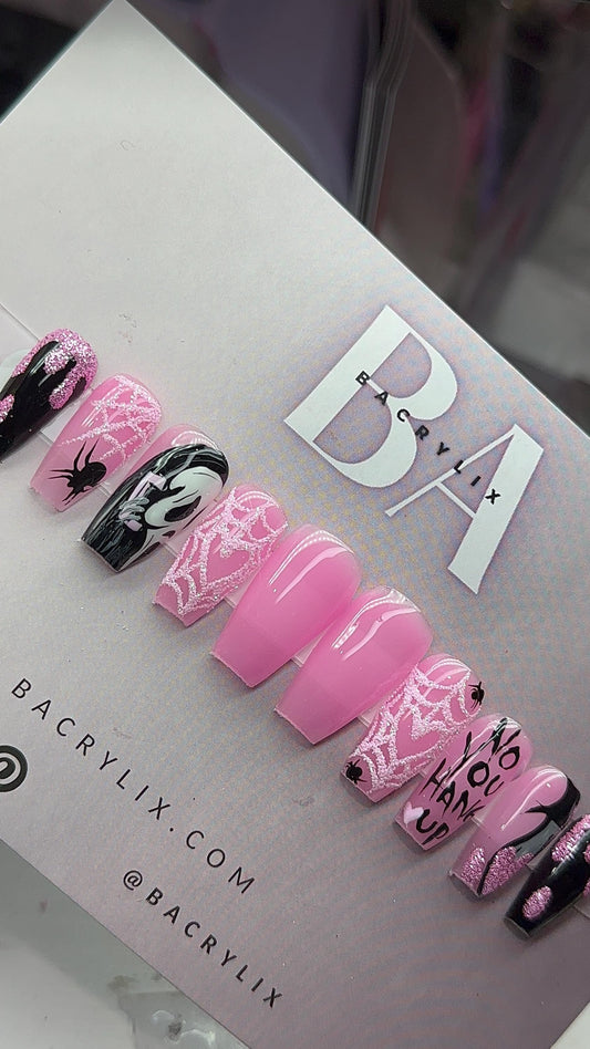 Pink Glitter Mix & Match Ghostface Halloween press ons | Goth press ons | Handmade Press On Nails