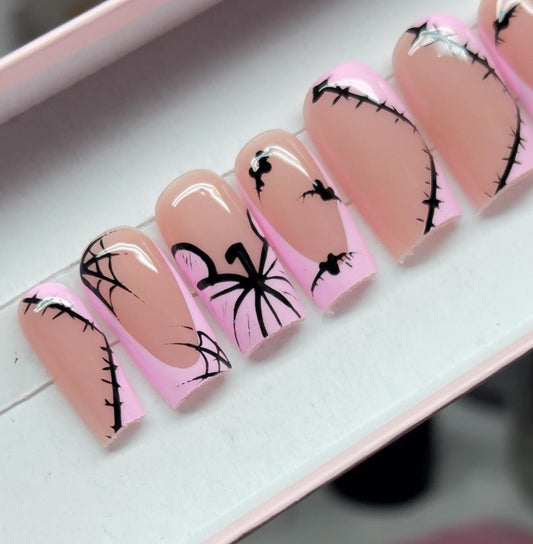 Stitched in Pink press ons | Fall press on nails | Handmade Press On Nails