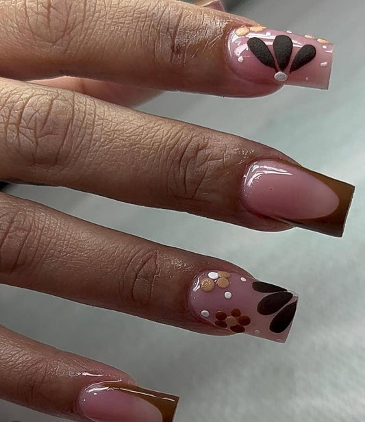 Mocha Blossom press ons | Fall press on nails | Handmade Press On Nails