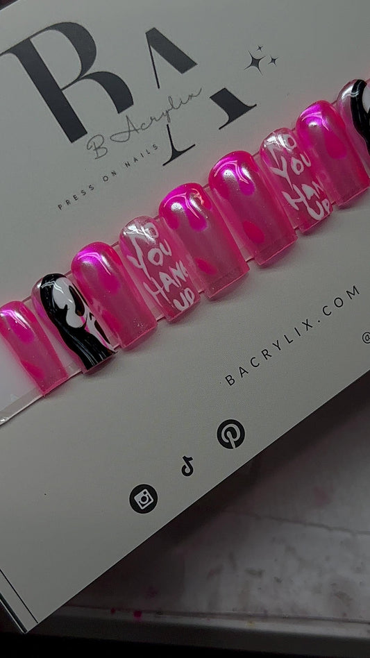 Hot Pink Jelly Mix & Match Ghostface Halloween press ons | Goth press ons | Handmade Press On Nails