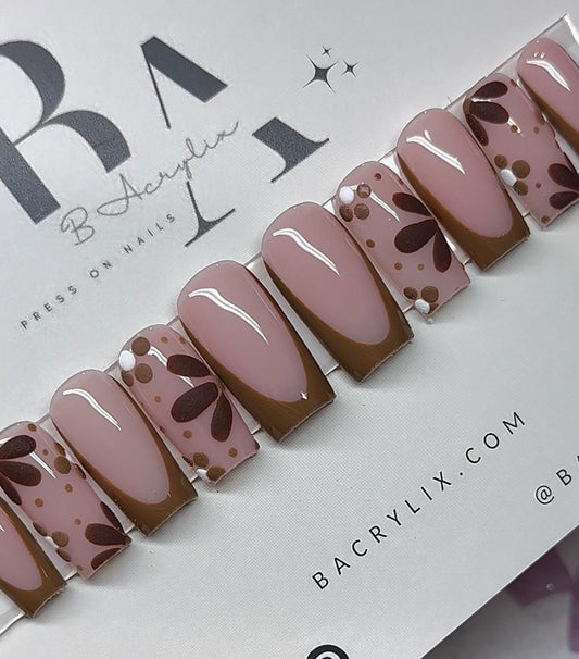 Brown Sugar Bloom press ons | Fall press on nails | Handmade Press On Nails
