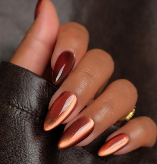 Heart Of Gold solid Velvet Glass Cateye press ons | press on nails | Handmade Press On Nails