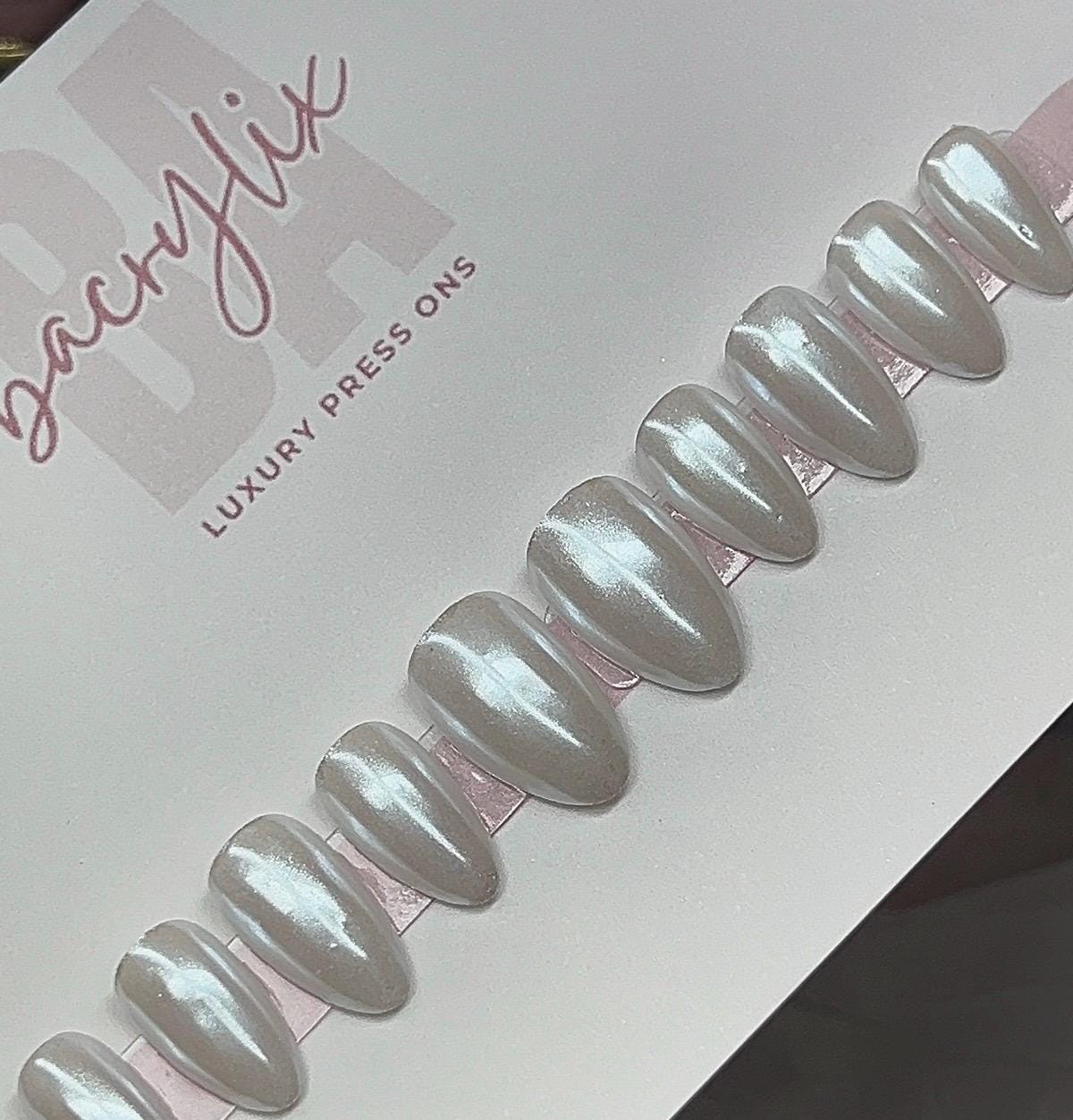 Glazed Milky White press ons | press on nails | Handmade Press On Nails