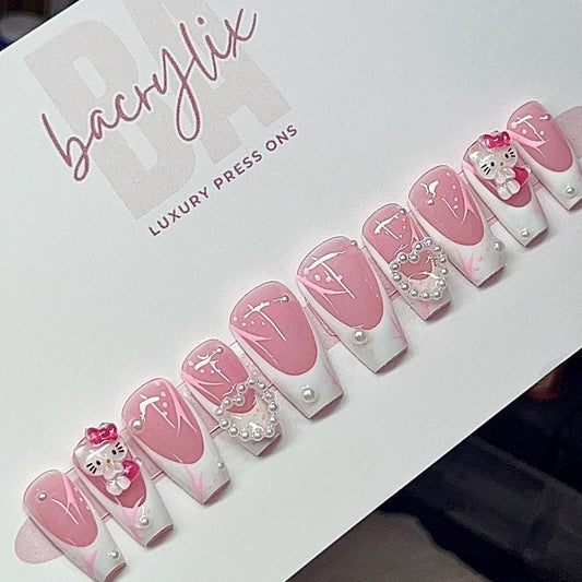 Y2K Kitty press ons | Holiday press on nails | Handmade Press On Nails