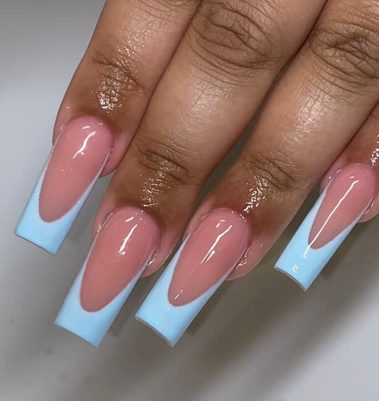 Baby Blue French Tip press ons | Holiday press on nails | Handmade Press On Nails
