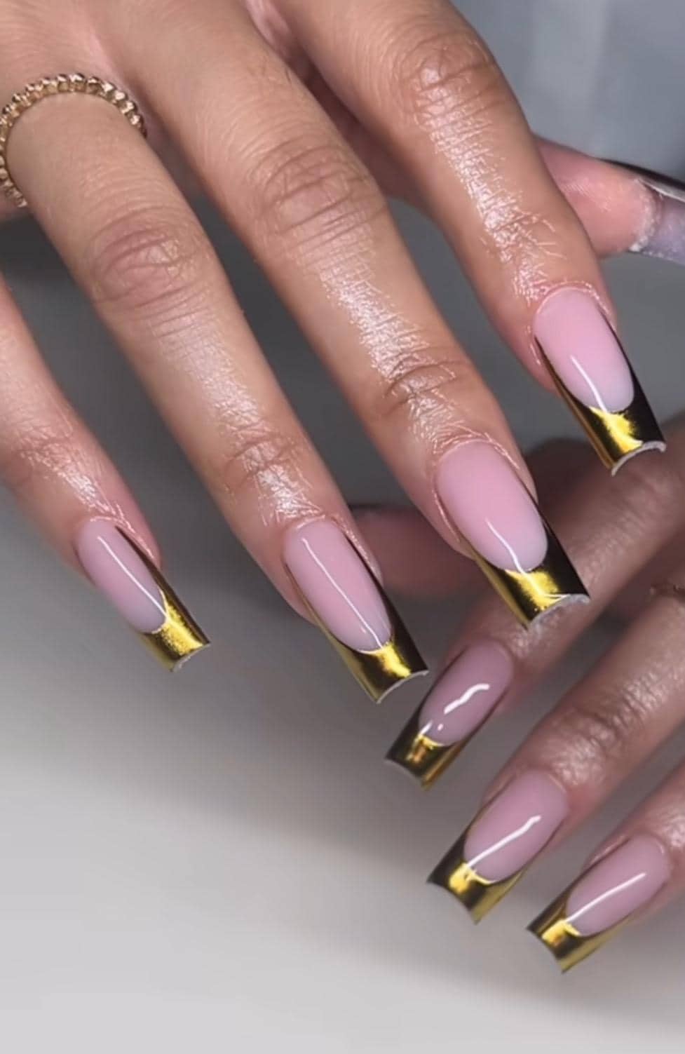 Gold Chrome French Tip press ons | Holiday press on nails | Handmade Press On Nails