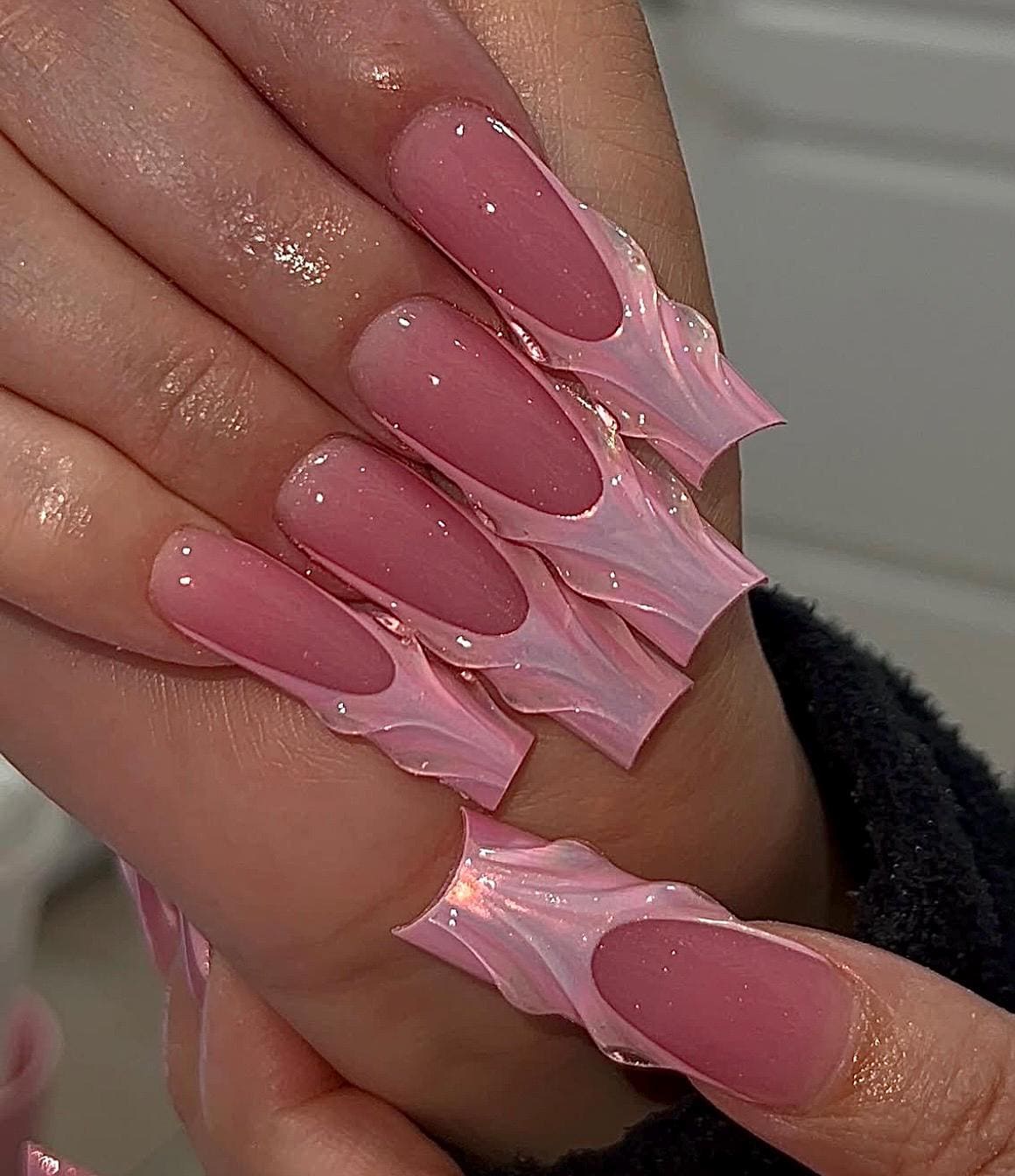 Pink Unicorn Chrome French Tip + 3D press ons | Holiday press on nails | Handmade Press On Nails