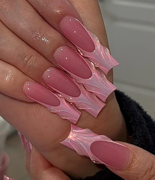 Pink Unicorn Chrome French Tip + 3D press ons | Holiday press on nails | Handmade Press On Nails