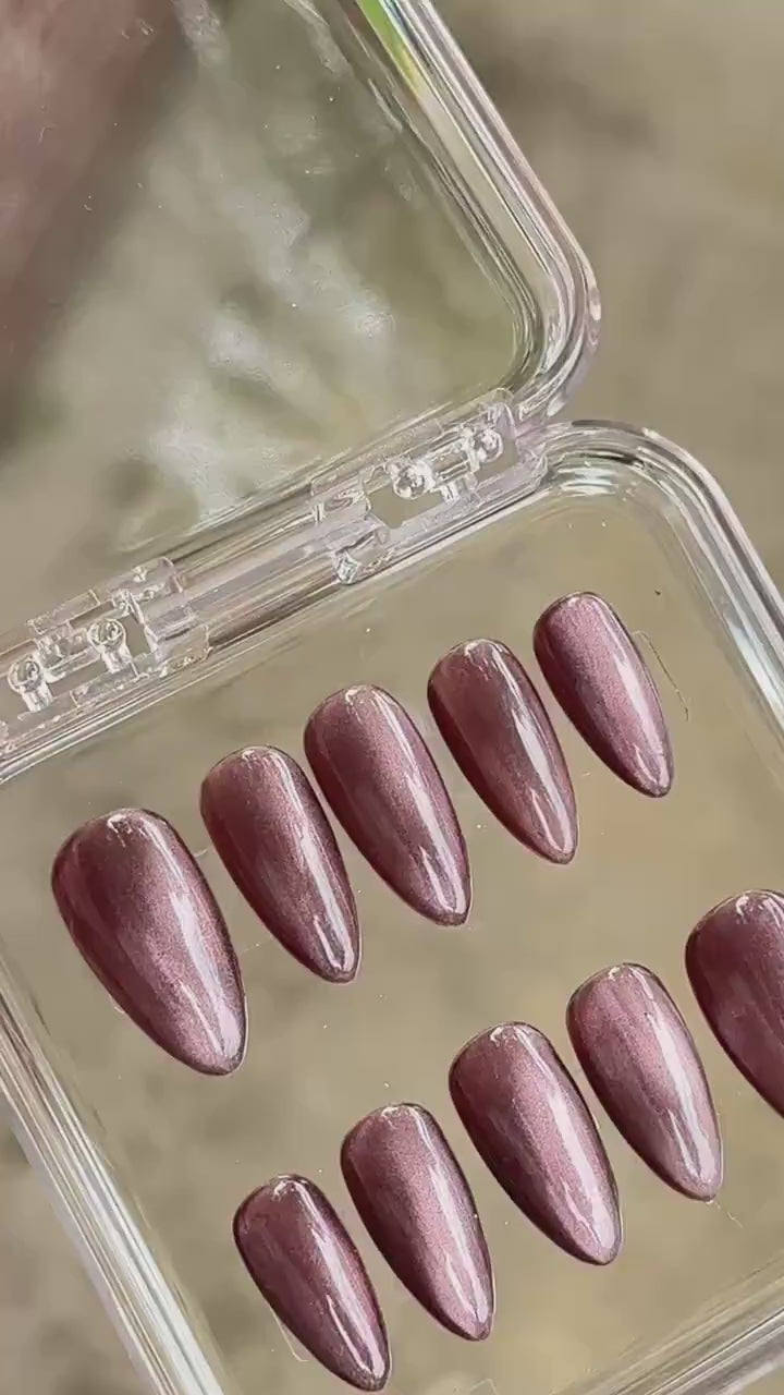 Velvet Cateye press ons | Fall press on nails | Handmade Press On Nails